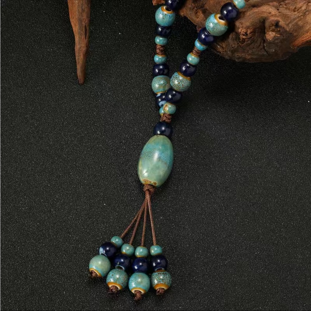 1pc Vintage Ethnic Style Handwoven‎ Ceramic Beaded Adjustable Necklace